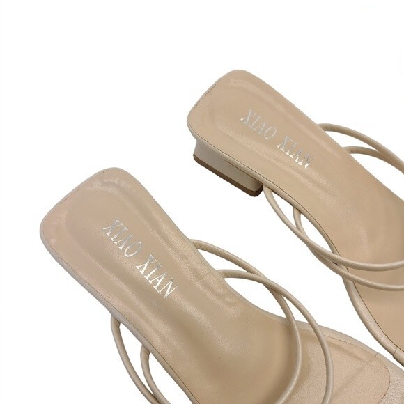 Shein Beige Open Toe Block Heeled Strappy Mule Womens Sandals 9 - Picture 6 of 7